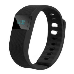 A black fitbit is shown with the time displayed.