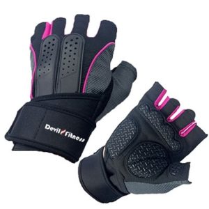 A pair of pink and black gloves on top of each other.