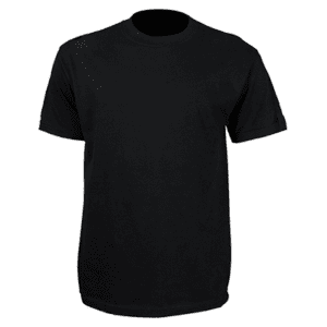 A black shirt is shown on a white background.