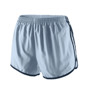 A pair of light blue shorts with black trim.