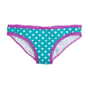 A pair of blue and white polka dot underwear.