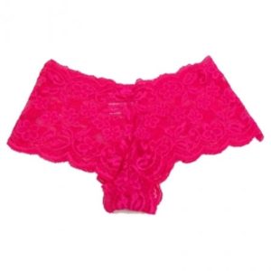 A pink lace panty is shown on the white background.