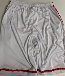 A pair of white boxers with red trim.