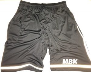 A pair of black shorts with white stripes on the side.